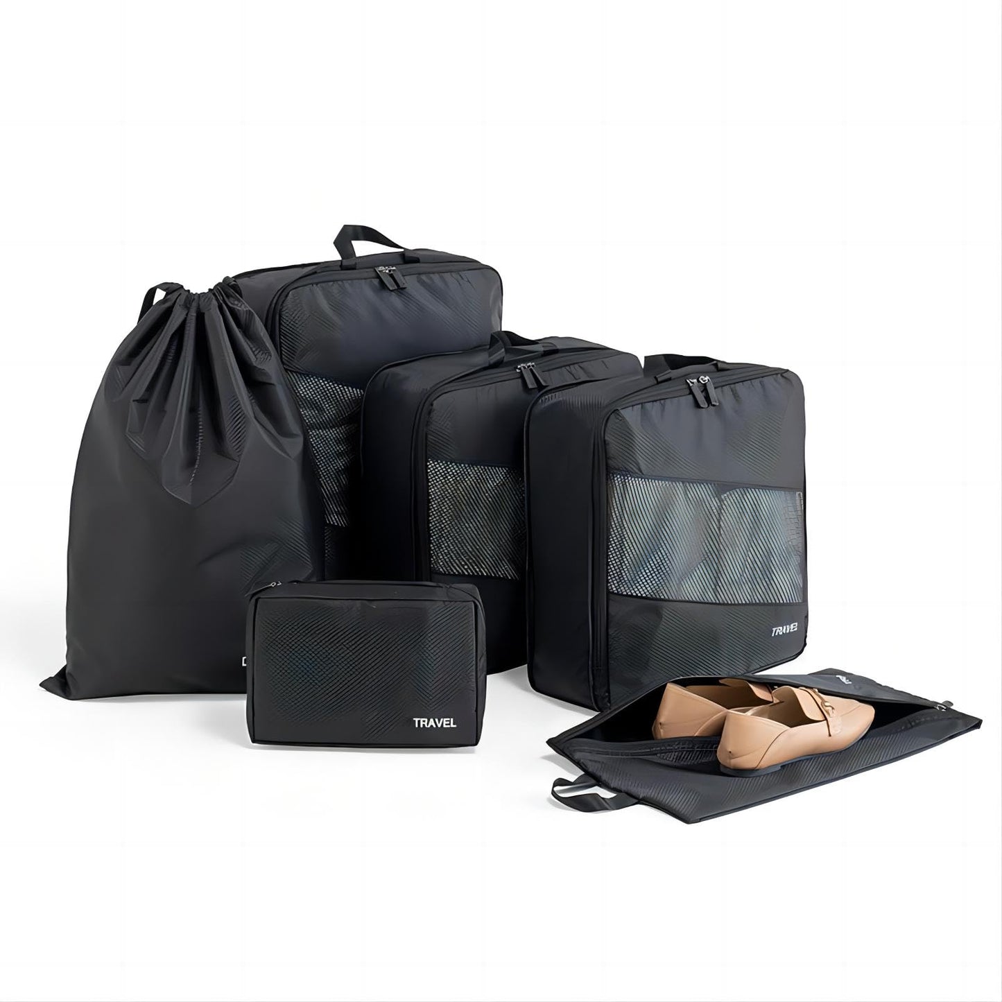 Baraida 6 Set Compression Packing Cubes for Suitcases, Space-Saving Packing Cubes for Travel, Durable Suitcase Organizer Bags Set for Travel Essentials, Double Zipper Compression Packing Cubes,Black
