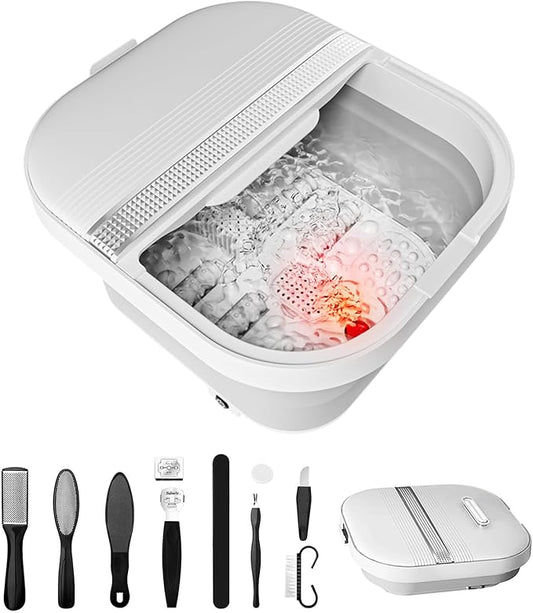Collapsible Foot Spa Bath with Heat and Massage Rollers, Foldable Foot Bath Massager with Acupressure Massage Points,Red Light, with Smart Heating for Home Spa Use for Gift
