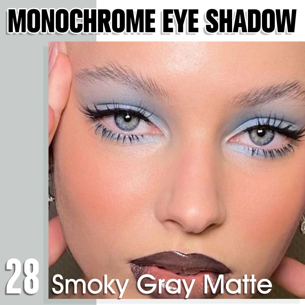 Single Matte Eye Shadow Palette Makeup, Smoky Gray Matte Eyeshadow for Women, Monochrome Eye Shadow Makeup, Pigmented Waterproof Sombras Para Ojos, Vegan, Talc, Paraben & Cruelty Free, 28