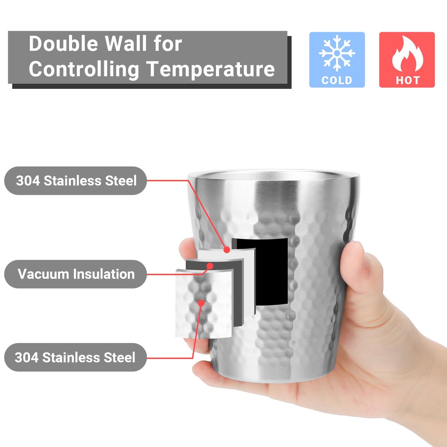Offiper Stainless Steel Cups Double Wall, 10 oz Insulated Tumbler, 4 Pack Unbreakable Stackable Water Tumblers Vacuum Insulated Metal Cup Premium Drinking Glasses for Travel Camping Home Outdoor