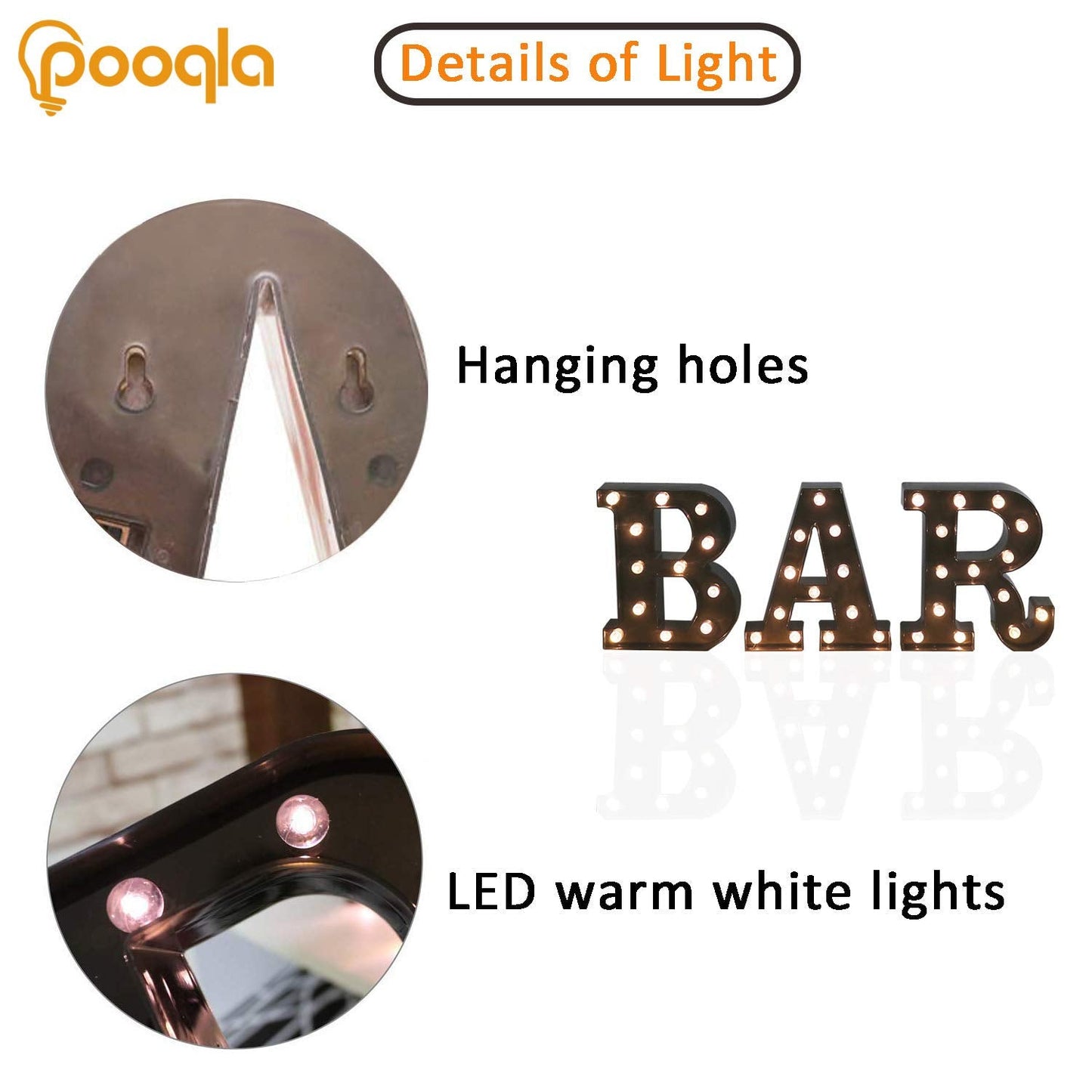 BAR - Illuminated Marquee Bar Sign - Lighted LED Marquee Word Sign - Pre-Lit Pub Bar Sign Light Battery Operated (23.03-in x 8.66-in) (Black BAR)