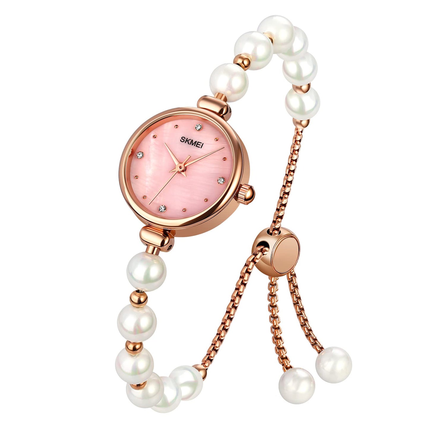 Tonnier Women's Pearls Dress Watch with Analog Quartz Movement, Pink Fritillary Dial