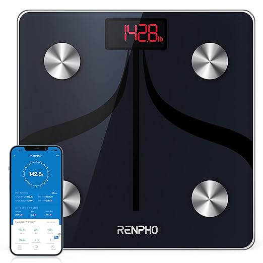 RENPHO Larger Size Body Fat Scale, Scale for Body Weight, Weight Scale with Health Monitor Sync App, Digital Scale with Bluetooth, Elis 1 Smart Bathroom Scale for Weight Loss, BMI (11.8 inches)