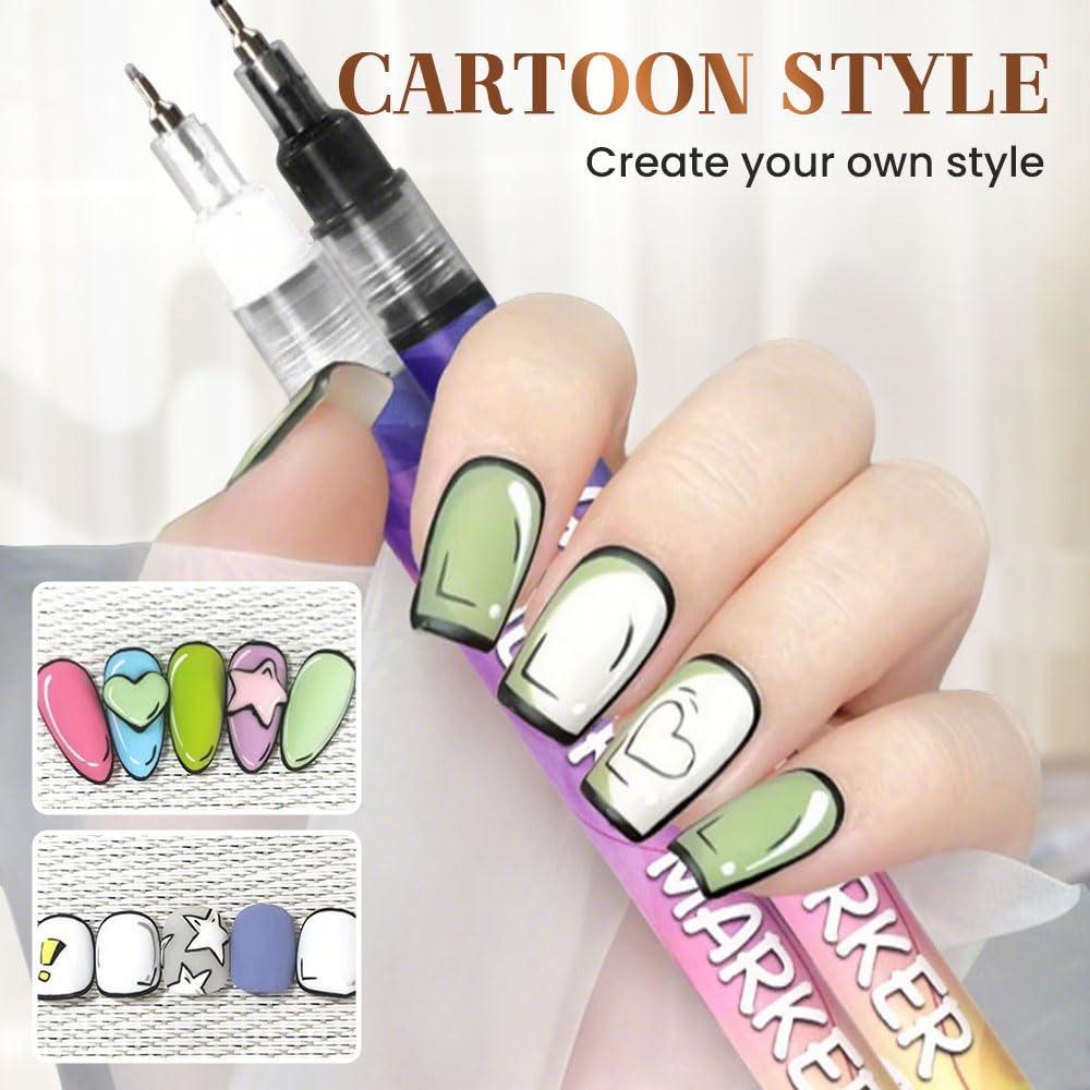 12 Colors Nail Art Pens Set, 2025 New Nail Art Markers Polish Pen for 3D Nail Art, Nail Art Tools for Dotting Drawing Painting Point Liner DIY (3 sets)