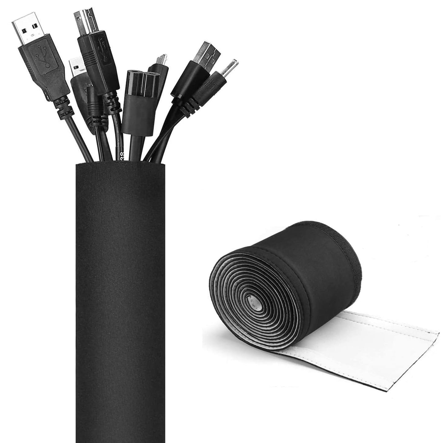 JOTO 1 Pack Cable Management Sleeve, 26 Feet Cord Organizer System with Zipper for TV Computer Office Home Entertainment, Flexible Cable Sleeve Wrap Cover Wire Hider System -Grey