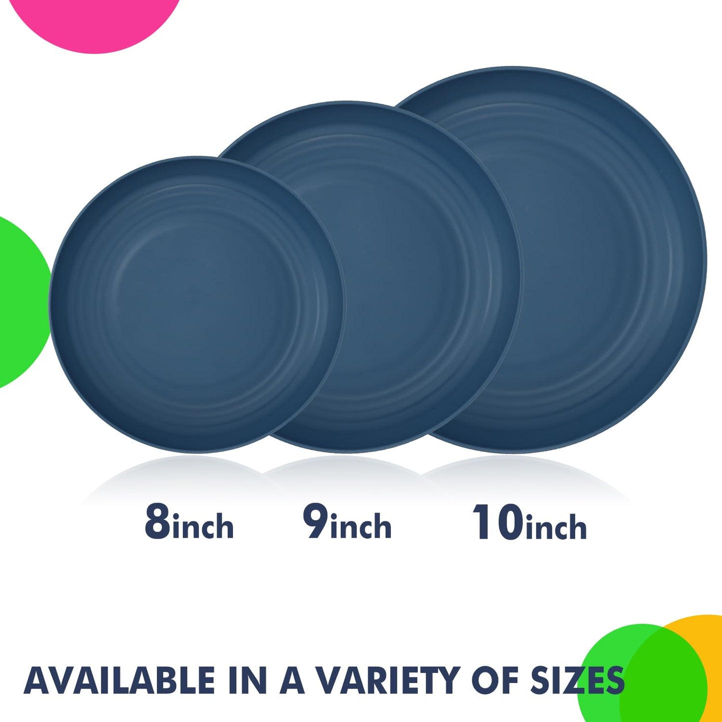 Homienly Deep Dinner Plates Set of 8 Alternative for Plastic Plates Microwave and Dishwasher Safe Wheat Straw Plates for Kitchen Unbreakable Kids Plate Set with 4 Colors (Classic Bright, 9 inch)