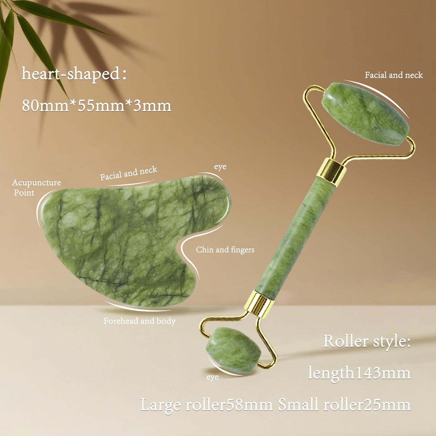 Natural Jade Roller & Gua Sha Set for Face, Facial Massager Tool for Skin Tightening, Anti-Aging, Puffiness Relief, Lymphatic Drainage - Spa Skincare Gift Set for Women