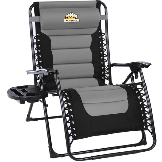 Colegence Oversized Padded Zero Gravity Lounge Chair, Foldable Patio Anti Gravity Reclining Chairs Folding Lawn Recliner with Cup Holder for Yard, Camping, Outdoor, Support 350 LBS, Black