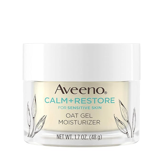 Aveeno Calm + Restore Oat Gel Facial Moisturizer for Sensitive Skin, Lightweight Gel Cream Face Moisturizer with Prebiotic Oat & Feverfew, Hypoallergenic, Fragrance- & Paraben-Free, 1.7 oz (Pack of 5)