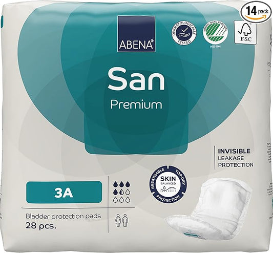 Abena San Premium Incontinence Pads, Light Absorbency, (Sizes 1 to 3A), Size 3A, (Pack of 14, 392 Count Total)
