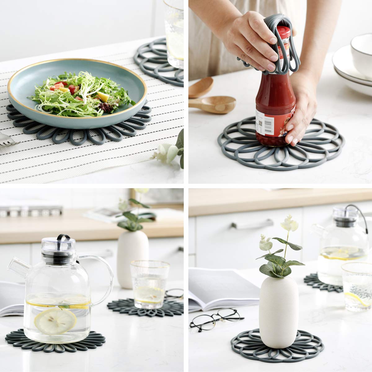 Set of 3 Silicone Trivet Mat - Non-Slip & Heat Resistant Modern Kitchen Hot Pads for Table & Countertop - Trivet for Hot Dishes, Turquoise
