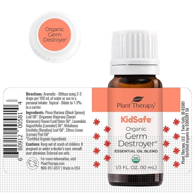 Plant Therapy KidSafe Organic Destroyer Essential Oil Blend 10 mL (1/3 oz) 100% Pure, Undiluted, Therapeutic Grade
