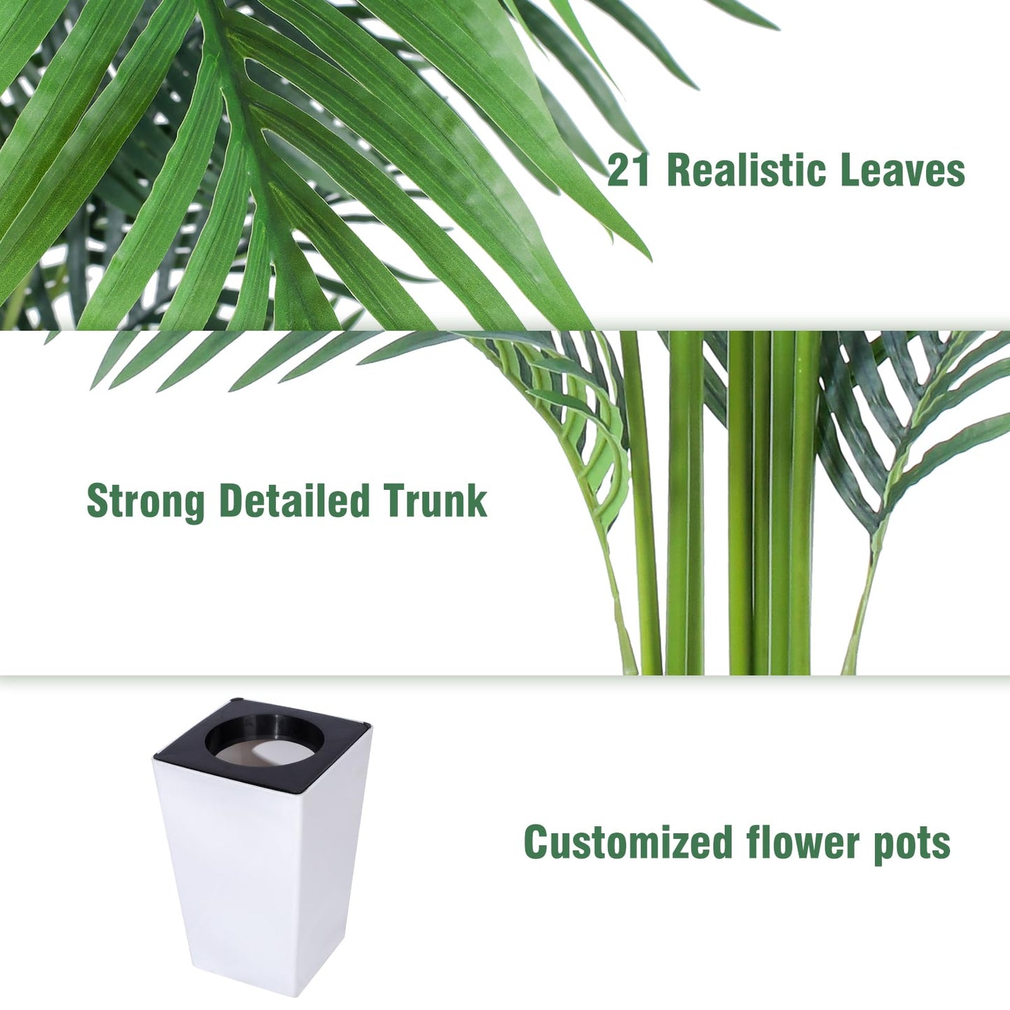 Artificial Palm Tree with White Tall Planter, 7ft Tall Potted Artificial Silk Palm Tree Plant, Fake Tropical Plant, Home Office Floor Room Decor Plants Indoor Outdoor, Housewarming Gift
