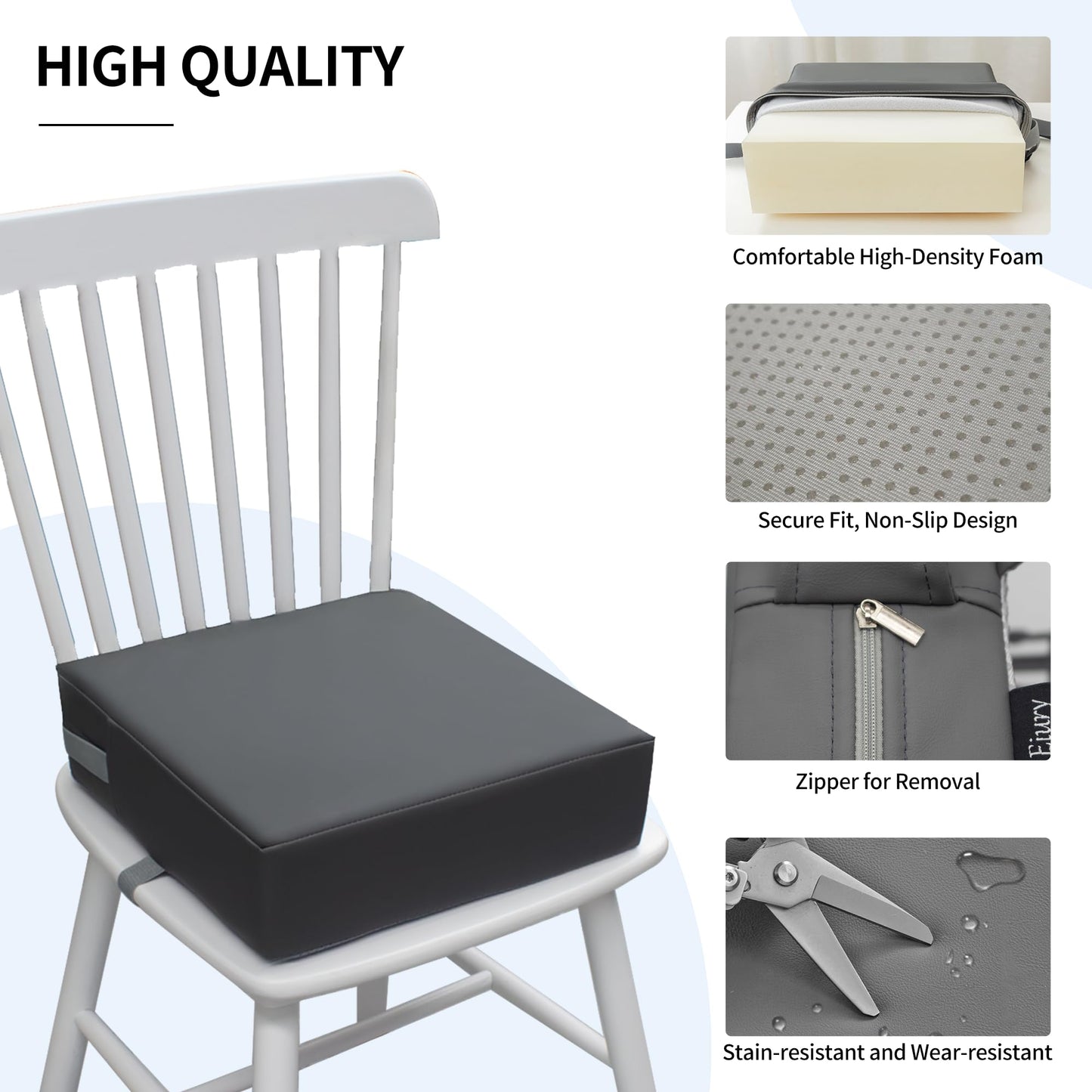 Eiury Booster Seat for Dining Table, PU Anti-Scratch Easy Cleaning Kids Toddler Booster Seat for Table, Portable Increasing Booster Cushion with Non-Slip Bottom and Adjustable Elasticity Straps