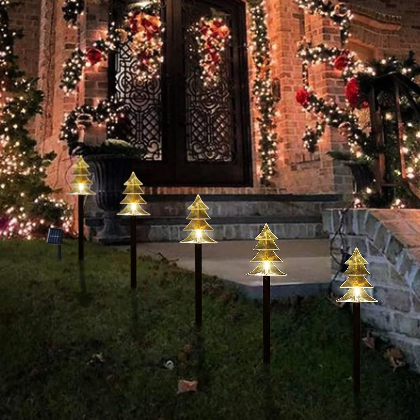 ILLUMINEW Outdoor Christmas Decorations, Solar Christmas Pathway Lights, Set of 5 Waterproof Landscape Christmas Lights, LED Lights for Yard Lawn Patio Walkway Decor