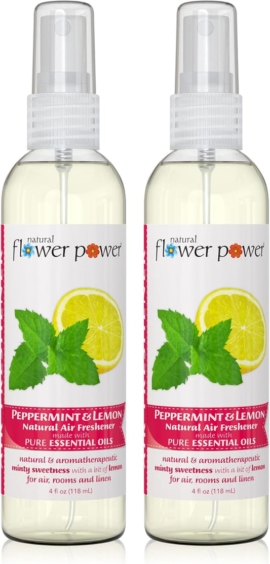 Air Freshener Spray - Odor Eliminator with Essential Oils for the Home, Car & Fabric - Cruelty Free & Vegan - Peppermint & Lemon - 2 x 4 oz
