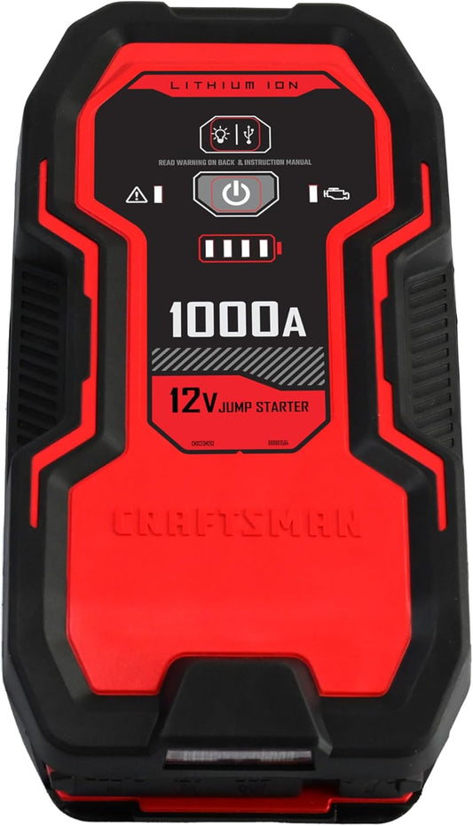 CRAFTSMAN Lithium Jump Starter and Portable Power Pack, CMXCESM263, 3-in-1, 2.4 Amp USB Port, LED Light, 1000 Amps, 12 Volt, for Motorcycle, Car, SUV, Truck, and Marine Batteries