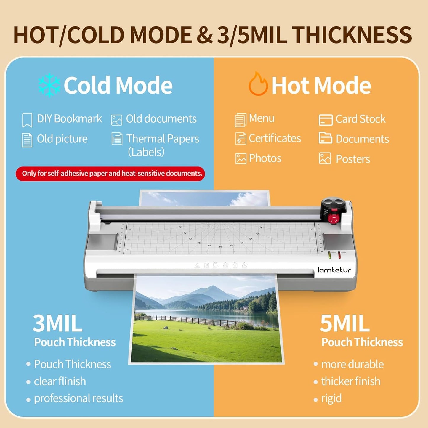 7-in-1 Thermal Laminator Machine 11X17 with 20 Letter Size Laminating Sheets,13inch Laminater for A3/A4/A6, Hot&Cold 2 Roller Lamination for Office Home School Teacher Use,Paper Cutter, Corner Rounder