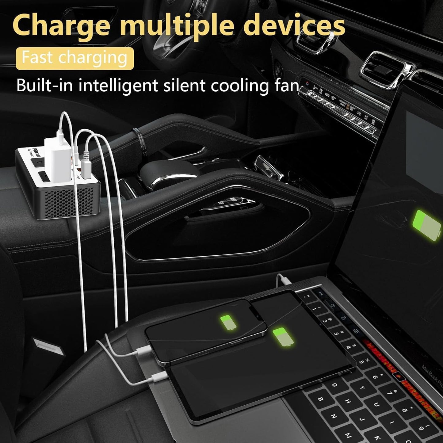 300W Car Power Inverter 12V to 110V，PiSFAU DC to AC Car Plug in Adapter Outlet with Multi USB[24W USB-C] /USB-Fast Charger(24W) Car Inverter，Car Charger for Laptop Vehicles Road Trip Essentials