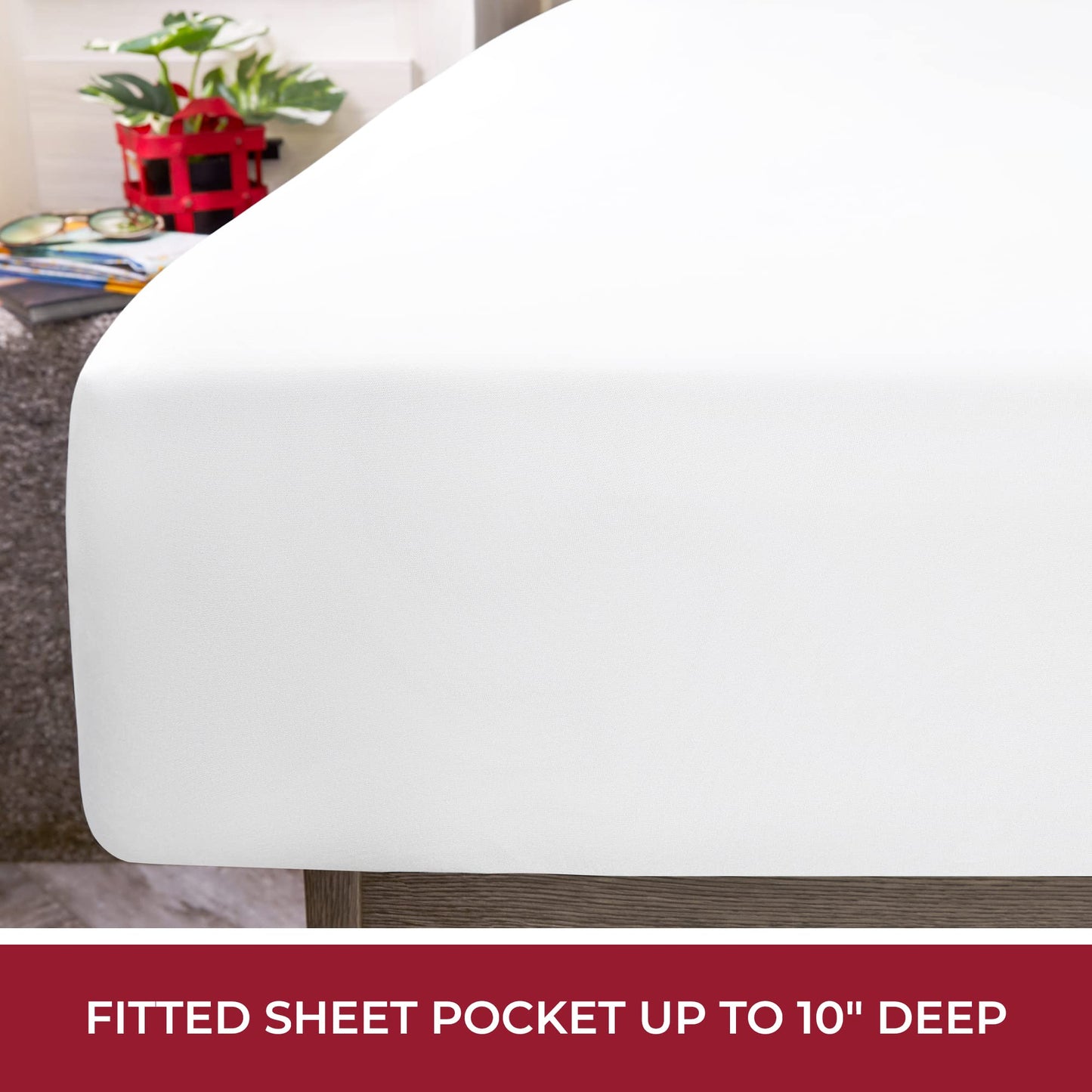 Mellanni RV Short Queen Sheets - 4 PC Iconic Collection Bedding - Hotel Luxury, Extra Soft, Cooling Bed Sheets - Deep Pocket up to 10 inch (RV/Short Queen, White)