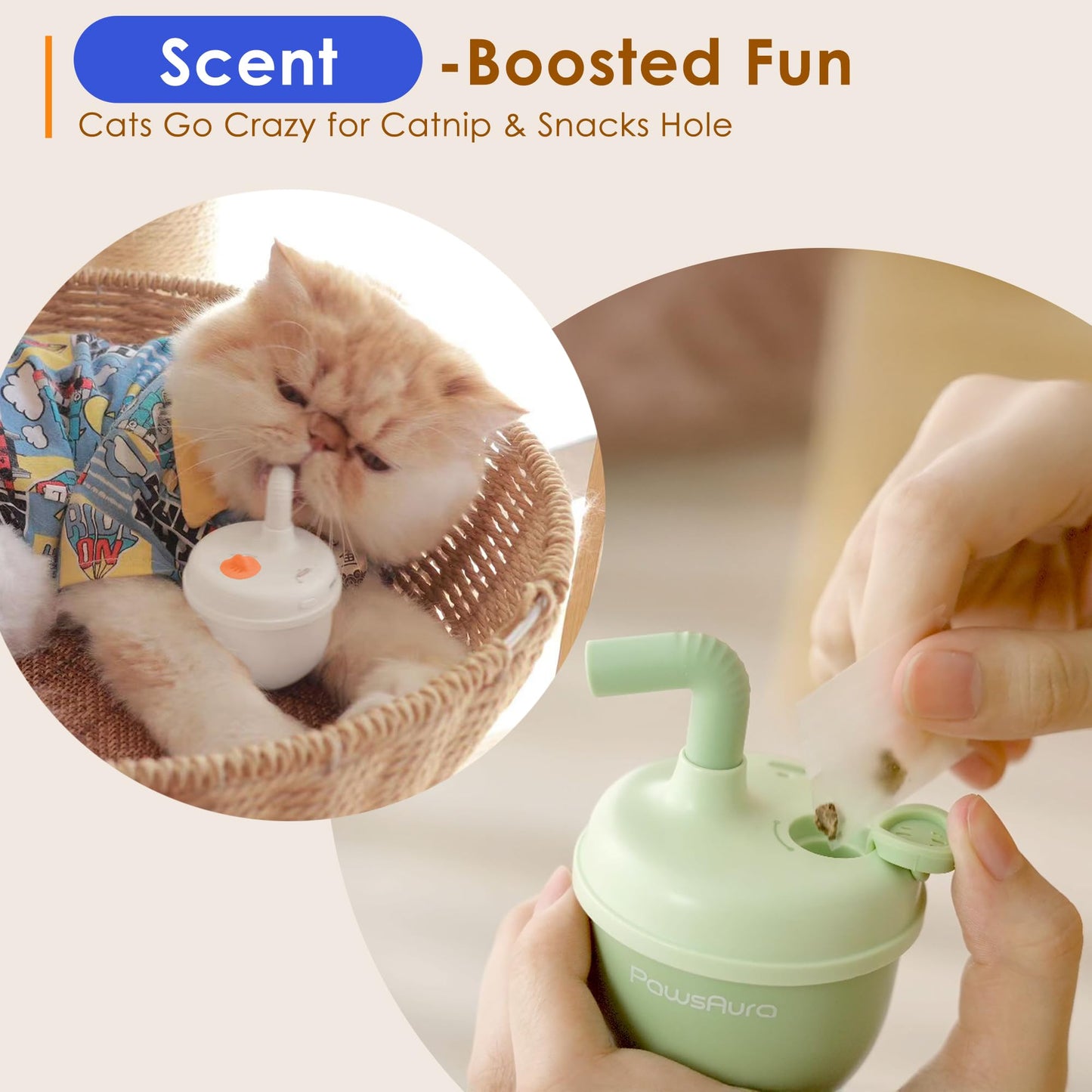 estbicn Automatic Laser Cat Interactive Toy - Self-Balancing 360° Auto-Spin Laser Pointer with Catnip Hole, Triple-Sensory – Kitten Sight, Smell & Touch, Boredom Relief Toys for Indoor Adult Cats