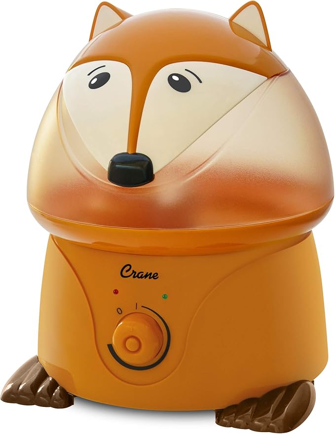 Crane 1 Gallon Animal Cool Mist Ultrasonic Humidifier for Kids' Bedroom and Nursery, Automatic Shut off, Adjustable Output, Fox