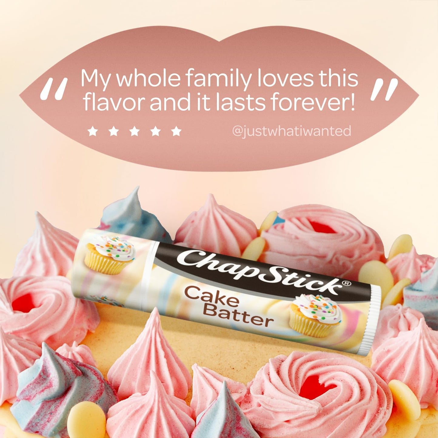 ChapStick Bulk Lip Balm, Cake Batter, 12-Pack – Delicious & Sweet Lip Moisturizer for Dry Lips, Birthday Gifts, Stocking Stuffers, 0.15