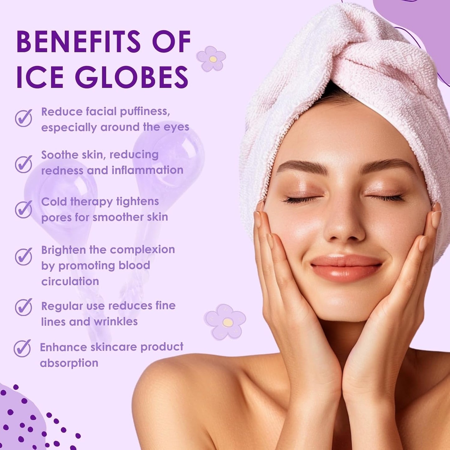 Ice Globes for Face and Eyes, Cooling Facial Massage Tool, Cryo Beauty Roller for Puffiness, Redness, Fine Lines & Wrinkles, Skincare Gift for Home Spa Use