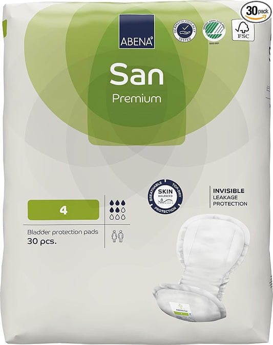 Abena San Premium Incontinence Pads, Moderate Absorbency, (Sizes 4 to 7), Size 4, 30 Count