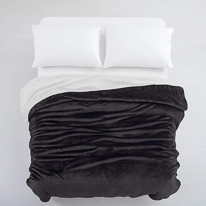 IR Imperial Rooms Sherpa Fleece Throw Blanket Twin Size for Couch - Thick and Warm Fluffy Black Blankets for Winter, Soft and Fuzzy Twin Blanket for Bed, 60x80 Inches