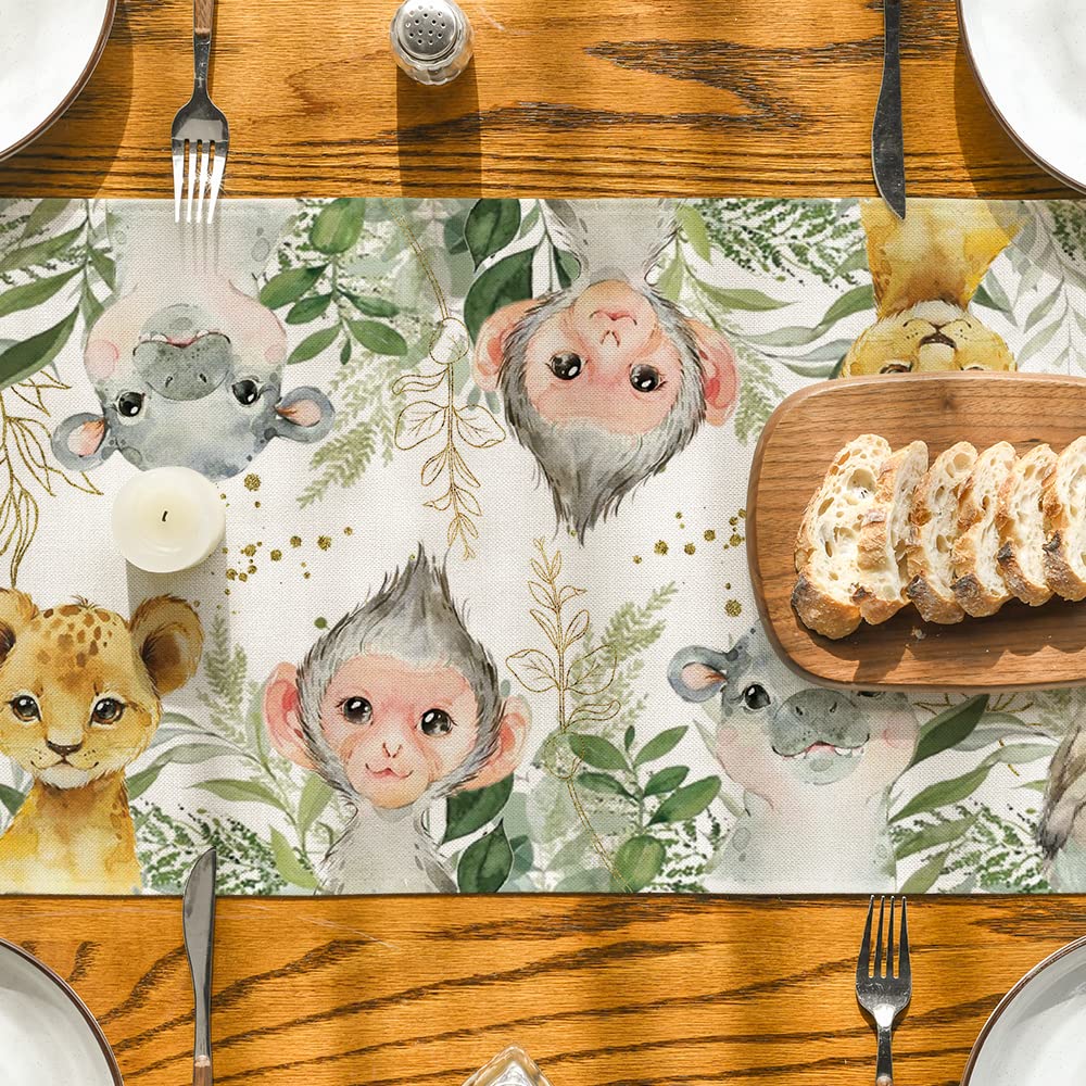 Artoid Mode Animals Elephant Giraffe BabyShower Table Runner, Seasonal Spring Summer Kitchen Dining Table for Home Party Decor 13x90 Inch