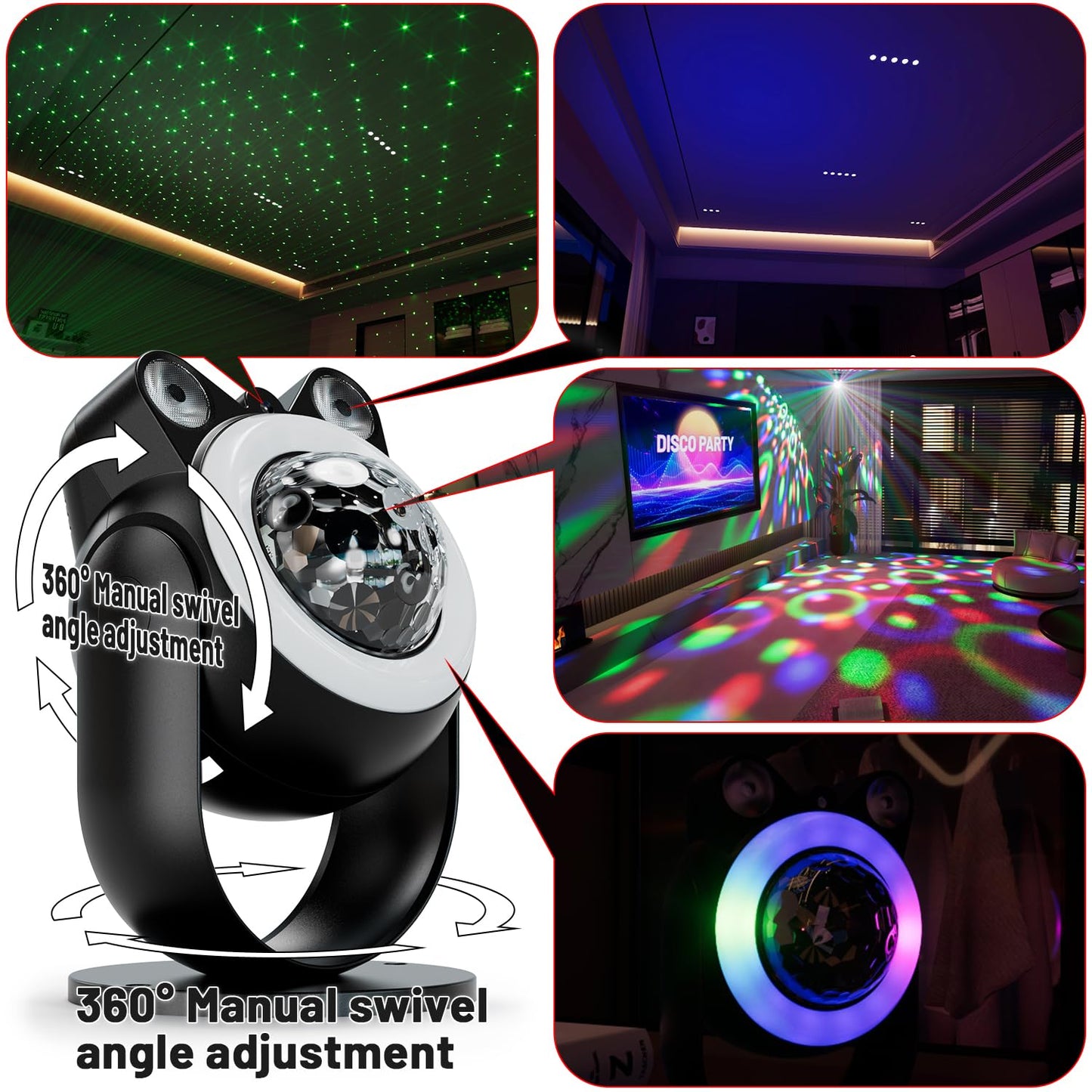 Party Lights DJ Disco Light Disco Ball Lights with Star Projector Sound Activated Strobe for Parties, Bar, Birthday, Wedding, DJ, Pub, Holiday, Event Live Show, Christmas, Living Room, Decorations