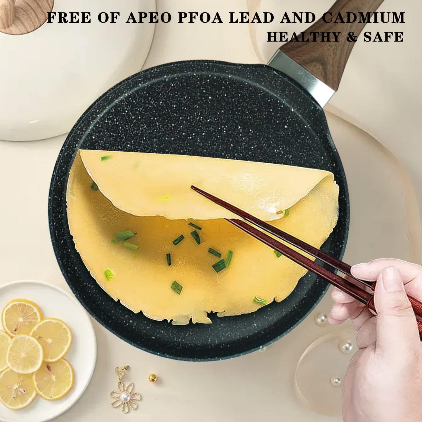 Nonstick Crepe Pan, 8.5 Inch Griddle Pan, Fry Pans for Cooking Eggs, Omelettes, and More - Non-Stick Marble Coating Skillet Induction Compatible