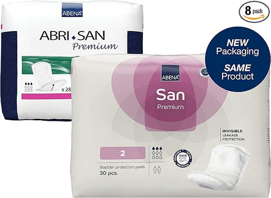 Abena San Premium Incontinence Pads, Light Absorbency, (Sizes 1 to 3A), Size 2, (Pack of 8, 240 Count Total)