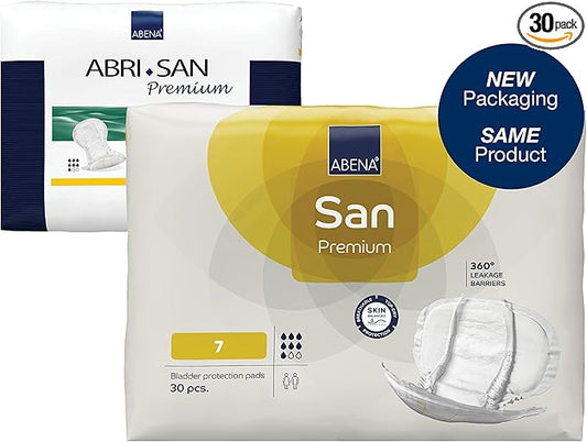 Abena San Premium Incontinence Pads, Moderate Absorbency, (Sizes 4 to 7), Size 7, 30 Count