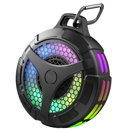 bondidea Shower Bluetooth Speaker, Small Portable Bluetooth Wireless IPX7 Waterproof Outdoor Speakers, Loud Stereo Sound Deep Bass, TWS Pairs, 6 Mode RGB Lights, for All Ages (Black)