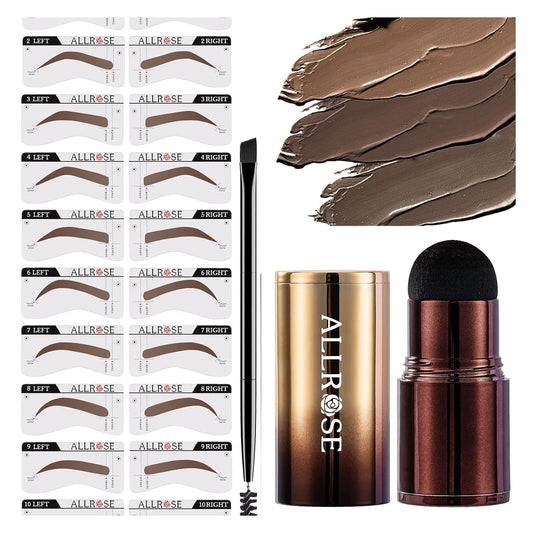ALLROSE Eyebrow Stamp - Eyebrow Stencils Perfect Eyebrow Waterproof Eyebrow Stamp Stencil, Eye Brow Stencil Kits Brow Stamp, Eyebrow Stencil Kit for Women 20PCS Brow Shaping Kit