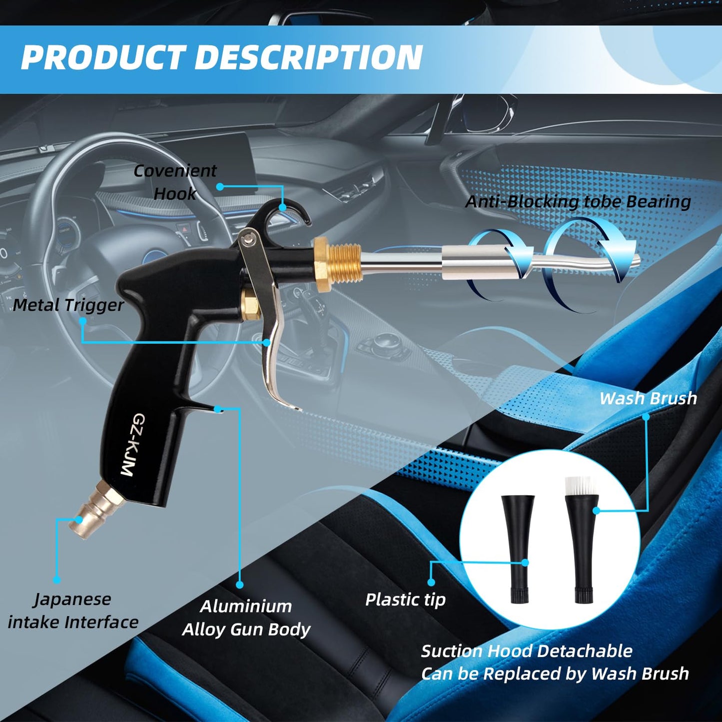 GZ-KJM High Pressure Car Interior Spraying Washing Gun with 2 Set Nozzle Sprayer Connector Air Pulse Car Washing Equipment Tool (Upgrade-Dust blow gun)
