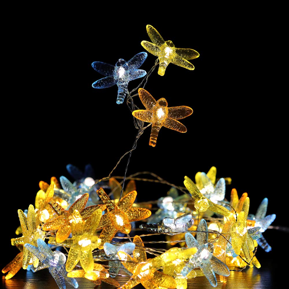 WSgift Dragonfly Decorative String Lights, 18.7 Ft 40 LED USB Plug-in Copper Wire Dragonfly Fairy Lights for Various Decoration Projects (Warm White, Remote Control with Timer)