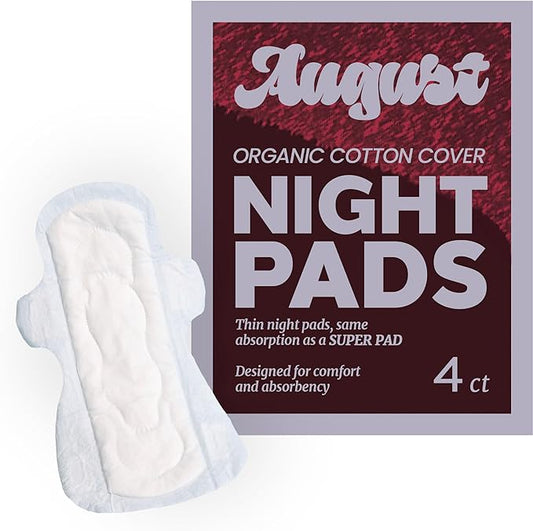 August Organic Cover Menstrual Pads for Women and Anyone Who Menstruates, Super Absorbency, 4 Organic Cotton Super Pads with Wings, Compostable Wrappers, Fragrance Free