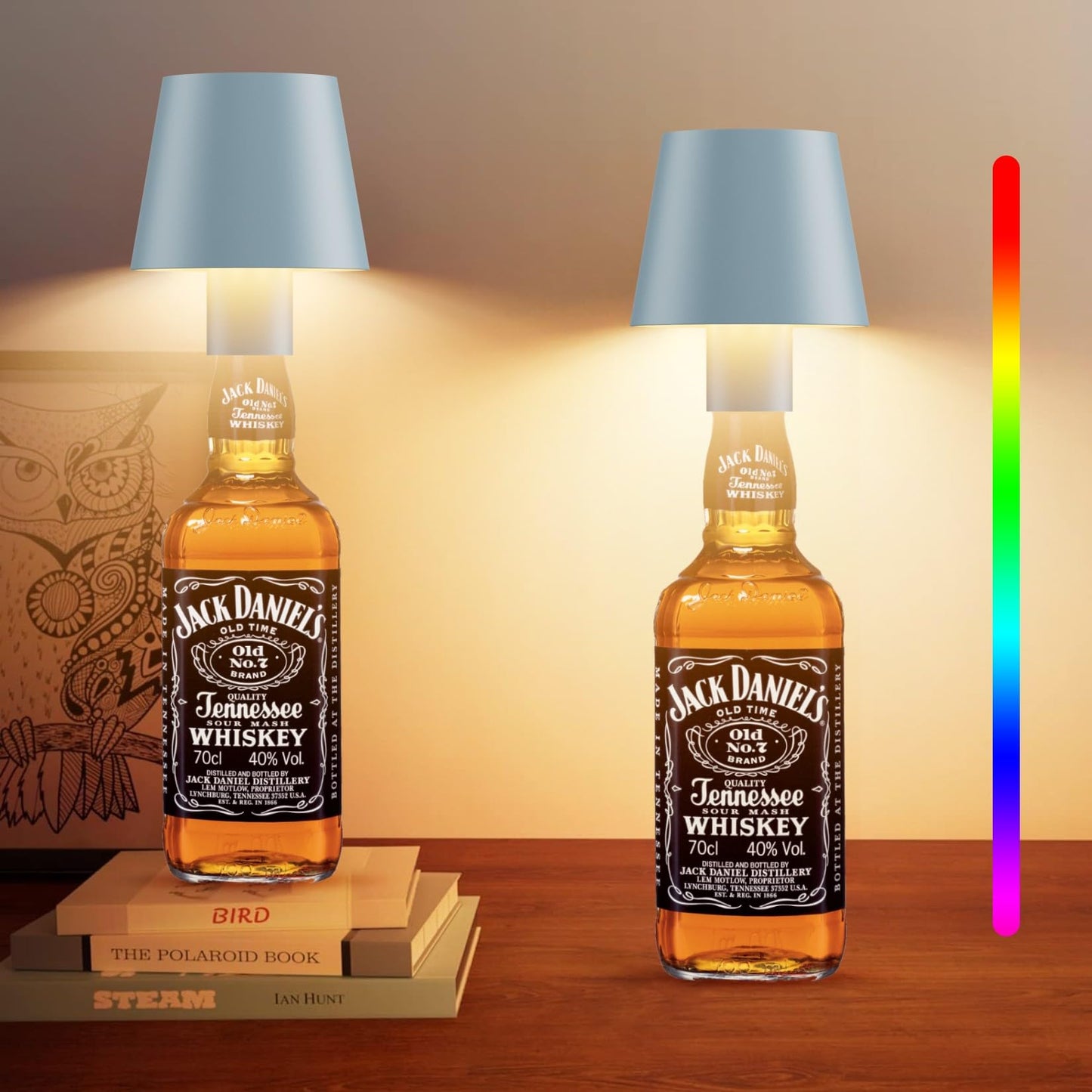 Howskys 2 Pack LED Dimmable Bottle Lamp 3000k+RGB, IP54 Wireless Lamp for Indoor & Outdoor, 5500 mAh Rechargeable, Blue