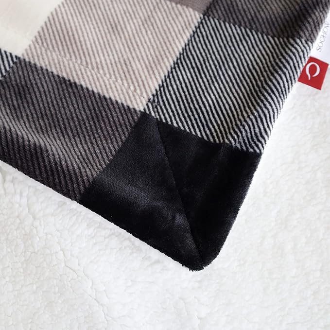 SOCHOW Buffalo Plaid Sherpa Fleece Throw Blanket, Double-Sided Checkered Super Soft Luxurious Bedding Blanket 60 x 80 inches, Black/White