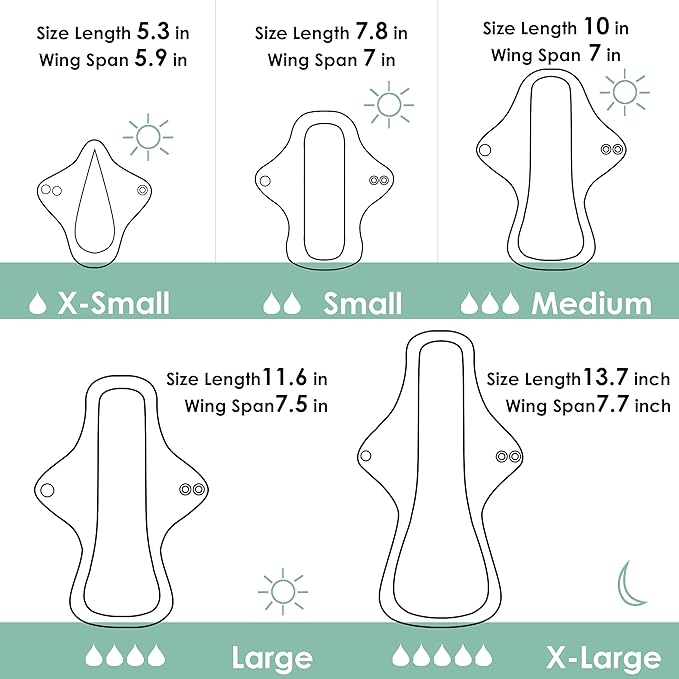 wegreeco 6 Pcs Reusable Menstrual Pads, Ultra Absorbent Cloth Pads for Heavy Flow, Sanitary for Teens, Women, Nonslip Panty Liners + Bag (Mustard Yellow, Grey, Beige, S)