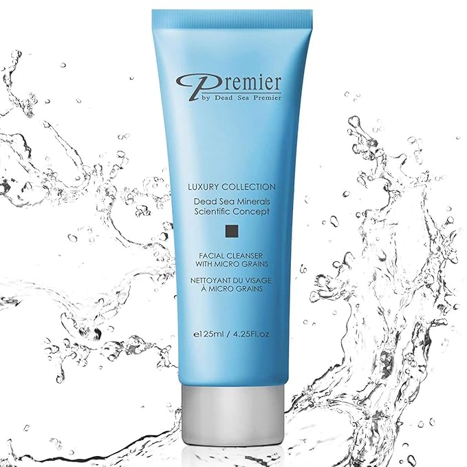 Premier Dead Sea Facial Cleanser with Micro Grains, Luxury collection foaming face wash, daily use skin care, nondrying, anti-aging Skin Care with aloe vera, witch hazel, Dermatologist Tested 4.4fl oz