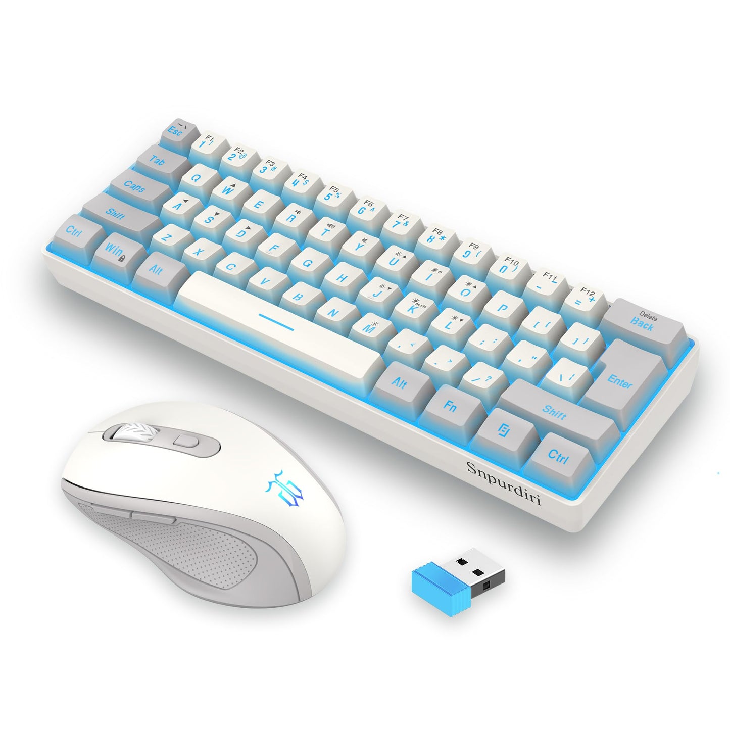 Snpurdiri 2.4G Wireless Gaming Keyboard and Mouse Combo, Include Mini 60% Merchanical Feel RGB Backlit Keyboard, Ergonomic Vertical Feel Small Wireless Mouse(Black and White)