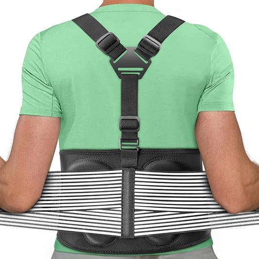 AllyFlex Sports® Back Brace For Lifting Work Y-shape Suspenders Safety Belt With Dual 3D Lumbar Support Relieve Pain, Prevent Injury - L