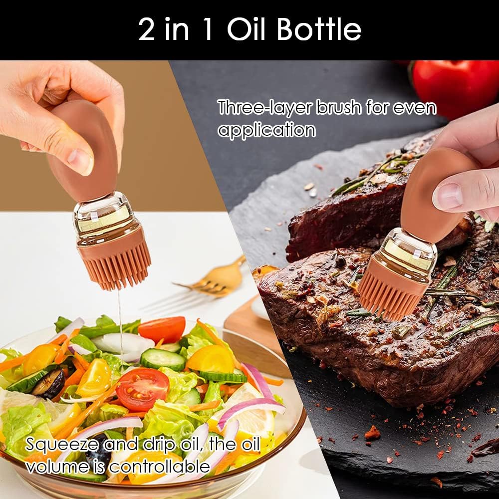 TINMIX Oil Dispenser with Brush - Glass Olive Oil Dispenser for Kitchen, 2 IN 1 Oil Dispenser Bottle with Silicone Basting Brush for Cooking Vinegar Sauce BBQ Grill Frying, T-OB21, Red