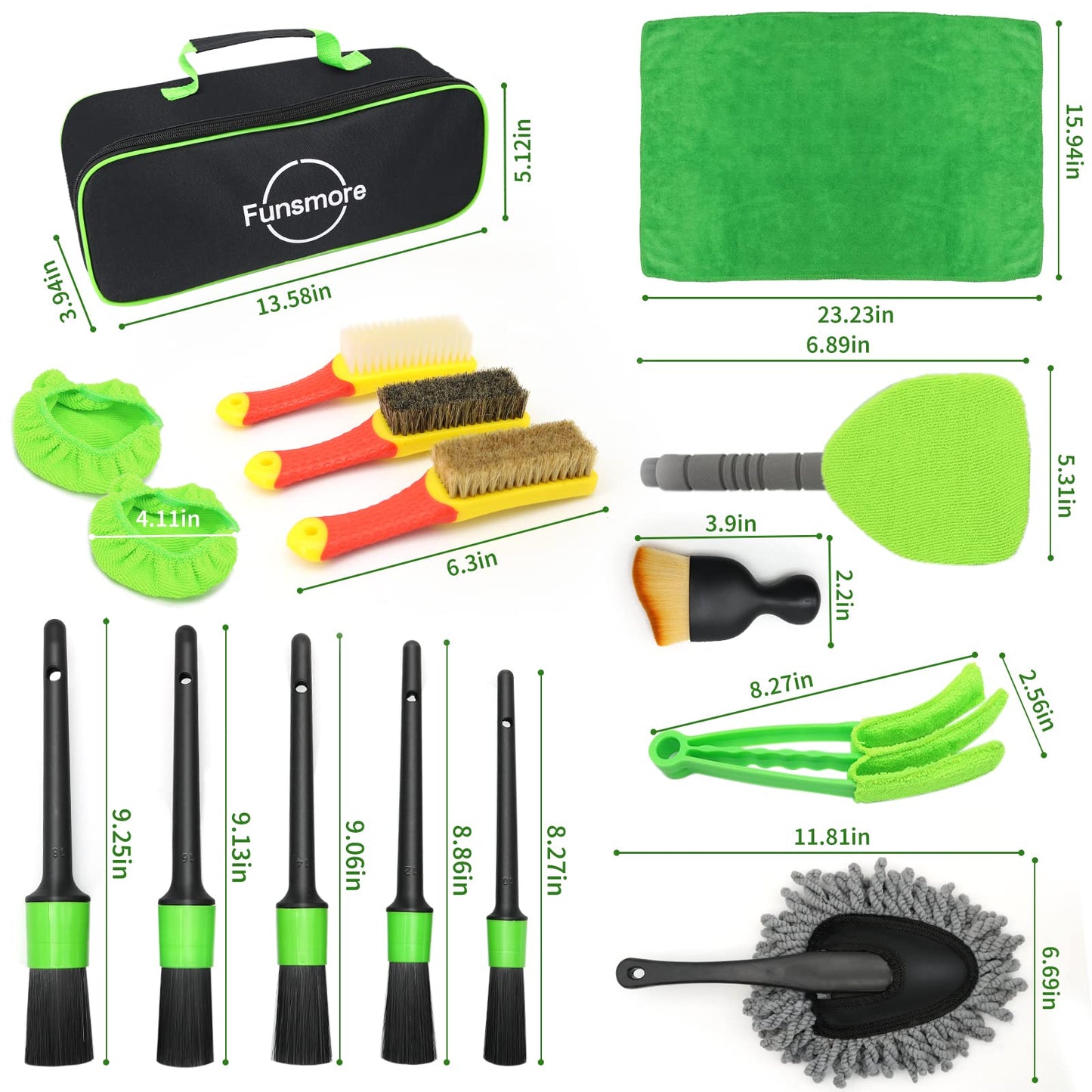 Funsmore 18Pcs Car Detailing Kit, Interior Car Cleaning Kit, Leather & Textile Car Interior Brush, Car Detailing Brush Set with Windshield Cleaning Tool Complete Car Interior Care Kit