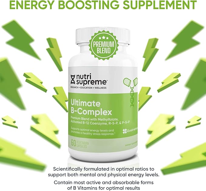 Nutri Supreme Ultimate B Complex, Highly Absrobable Essential B Vitamins with Methylfolate to Support Nervous System Function, 60 Capsules