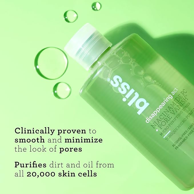 Bliss Disappearing Act Niacinamide Toner - 10 Fl Oz - Pore Vanish Complex - Purifies and Minimizes Pores - Alcohol-Free Face Toner - Clean - Vegan & Cruelty Free